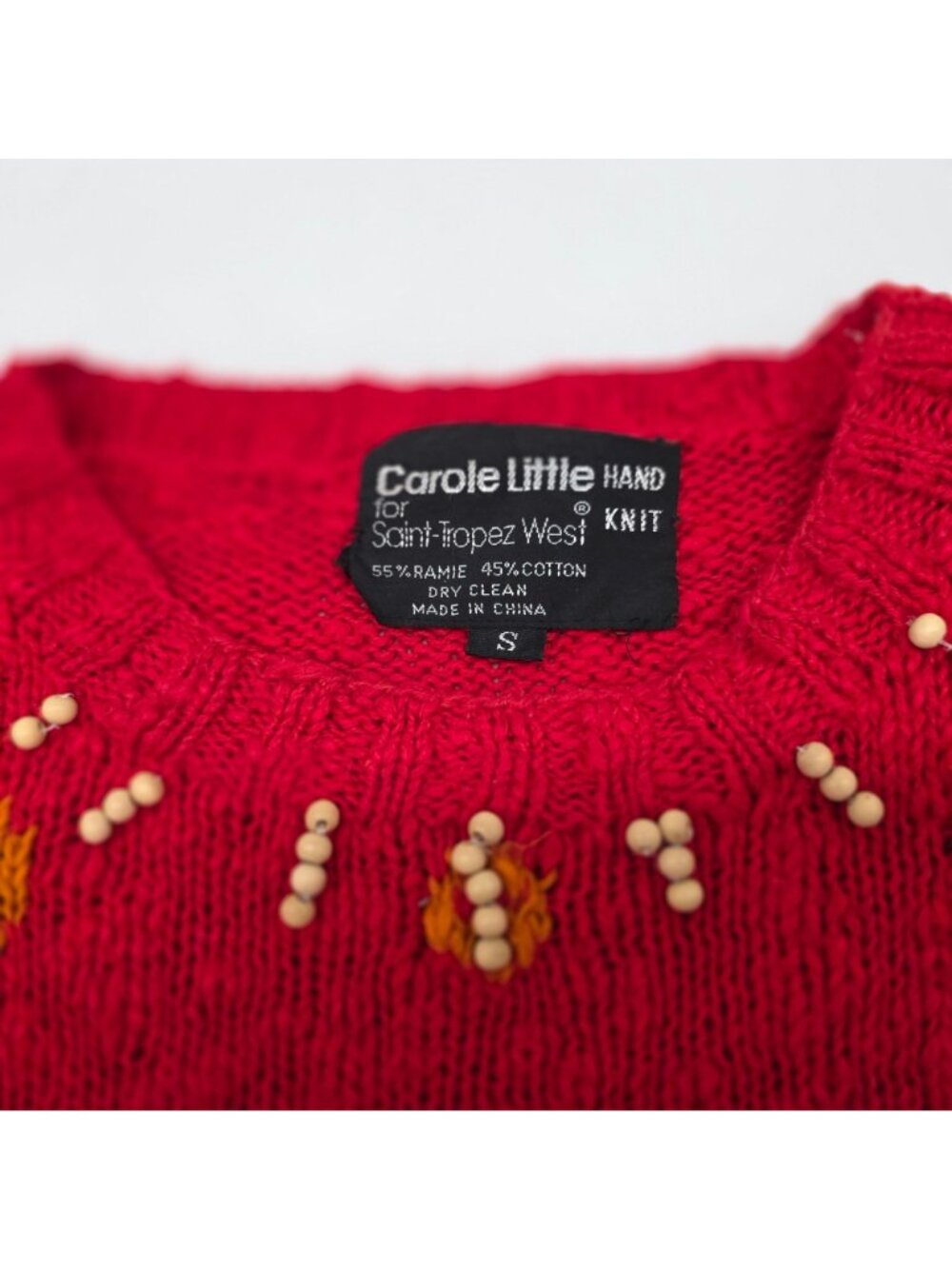 Carole Little Hand Knit Ethnic Geometric Sweater Red Black Orange S - Picture 5 of 6